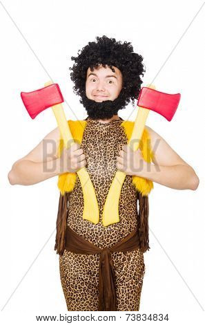 Savage man isolated on white