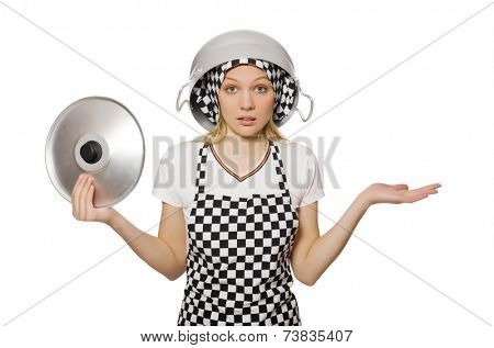 Woman cook isolated on the white background