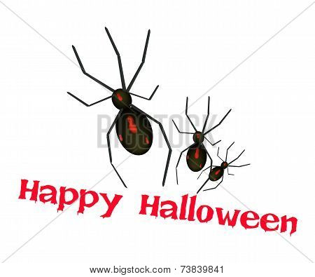 Three Evil Spiders with Word Happy Halloween