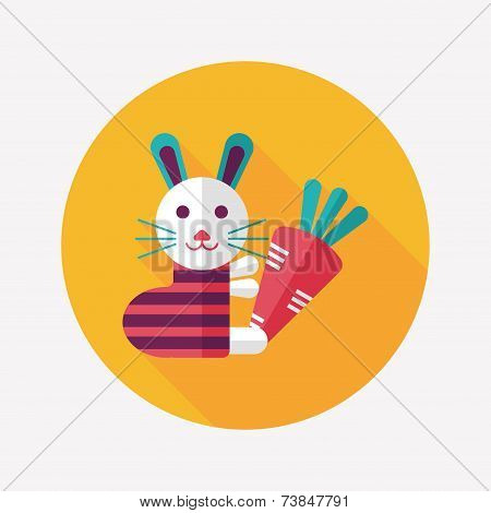 Rabbit With Carrot Flat Icon With Long Shadow,eps 10