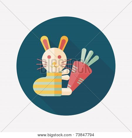 Rabbit With Carrot Flat Icon With Long Shadow,eps 10