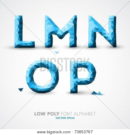 Blue Vector low poly alphabet font with shadow