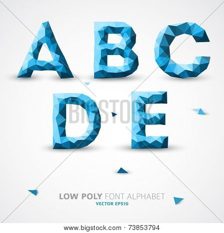 Blue Vector low poly alphabet font with shadow