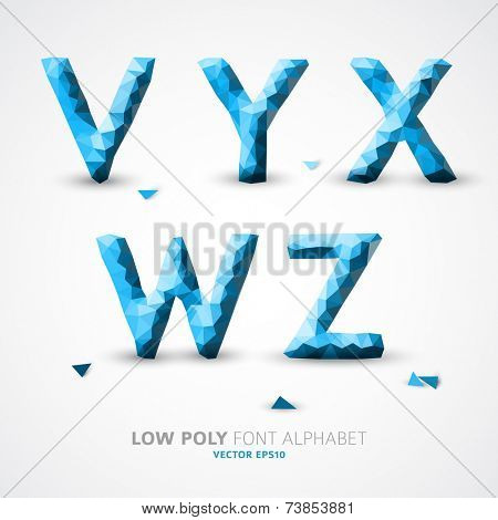 Blue Vector low poly alphabet font with shadow