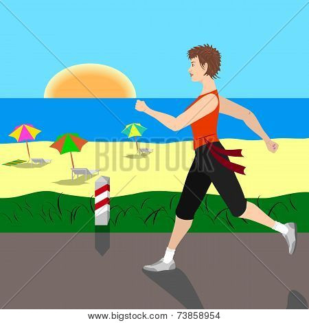 Girl runs on the road
