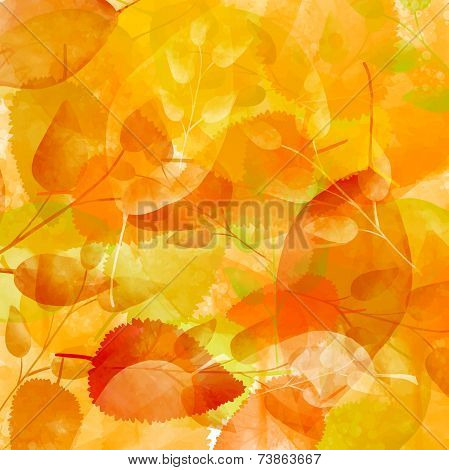 Orange autumn background with leaves pattern