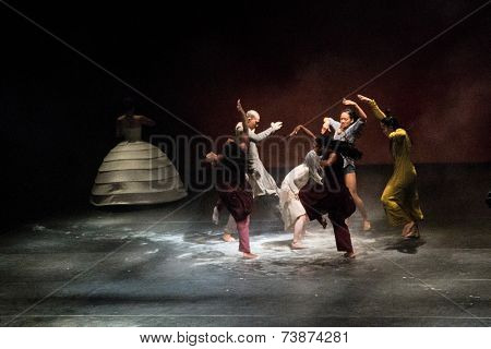 MOSCOW - OCTOBER, 2: ITMOI by  Akram Khan. Famous Performance at International Festival-School Territoria. Theatre of Nations. October 2, 2014 in Moscow, Russia