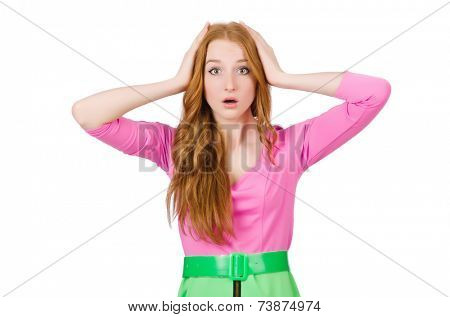Emotional woman isolated on the white