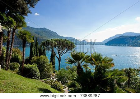 Garden in Morcote, view lake 