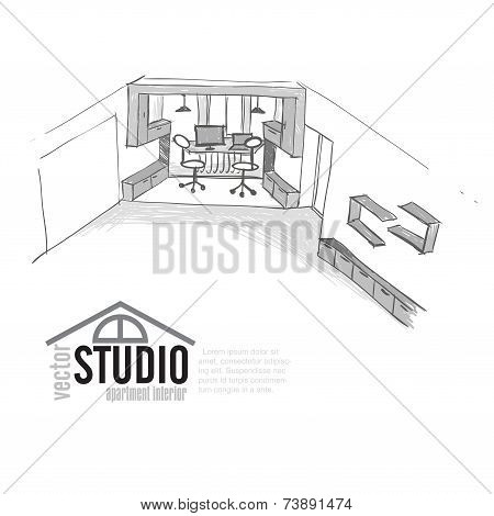 Home Office Interior Sketch