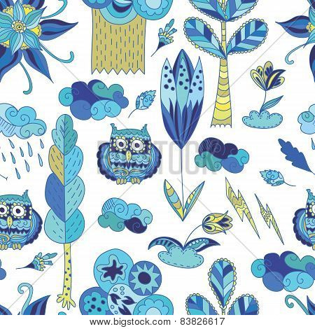 Fresh blue spring doodle pattern
