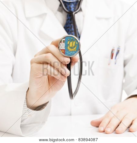 Doctor Holding Stethoscope With Flag Series - Saint-pierre And Miquelon