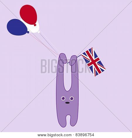 Violet Bunny With British Flag And Balloons