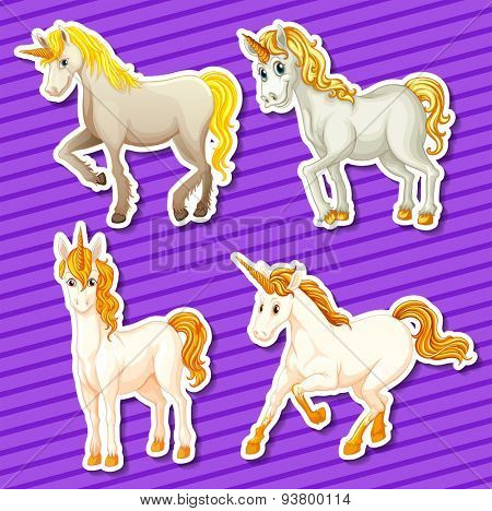 Set of white unicorn in different positions