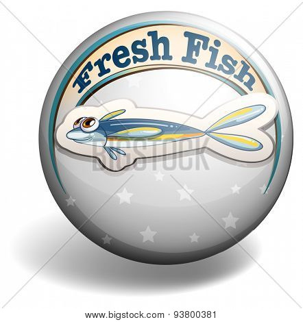 Round badge with fresh fish on gray background