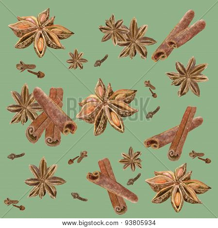 spices , cinnamon, indian, background ,anise, star , clove ,set