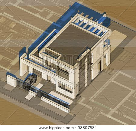 Axonometry Of Modern Building