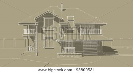 The Sketch Of The Facade Of A Country House