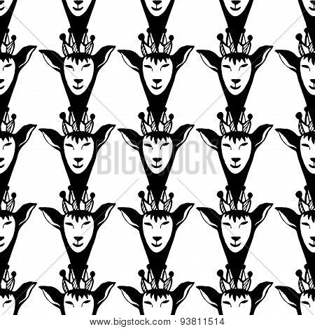 Vector hipster seamless pattern with black queen deers. Graphic illustration.