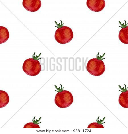 Seamless watercolor pattern with fresh cherry tomato painted. Juicy vegetables. Vector