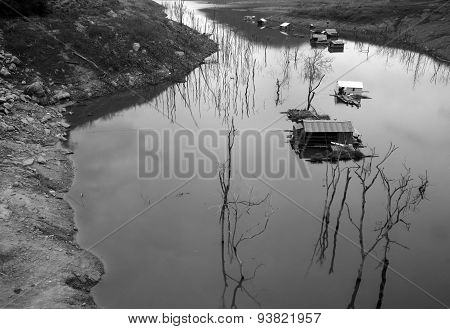 Vietnam Landscape, Floating House, Tree Reflect