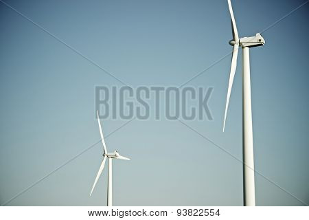 Windmilsl for electric power production, La Muela, Zaragoza Province, Aragon, Spain.