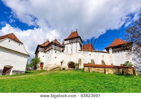 Transylvania Romania. Image of fortified church of Viscri UNESCO heritage site german landmark in romanian country.
