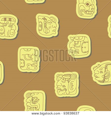 Seamless background with Maya head numerals glyphs