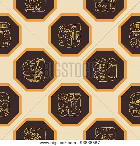 Seamless background with Maya head numerals glyphs
