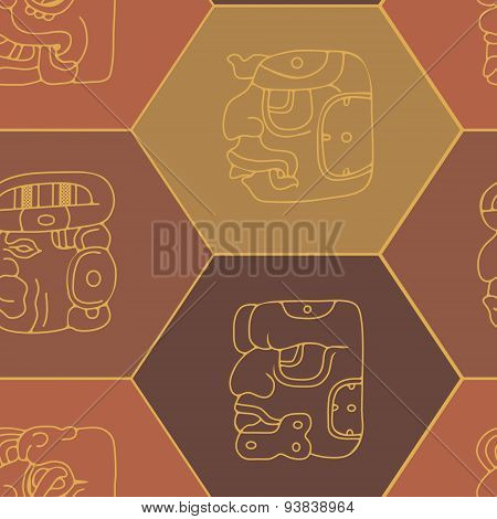 Seamless background with Maya head numerals glyphs