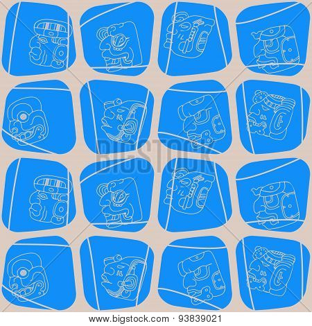 Seamless background with Maya head numerals glyphs