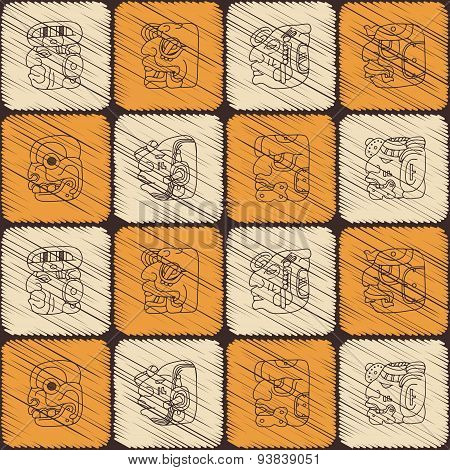 Seamless background with Maya head numerals glyphs