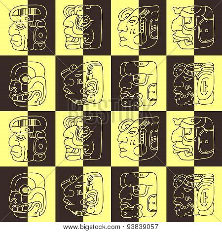 Seamless background with Maya head numerals glyphs