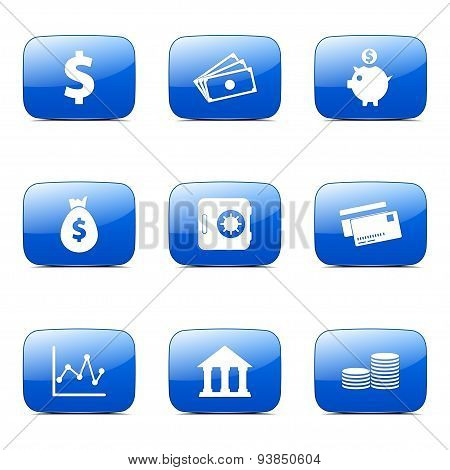 Financial Banking Square Vector Blue Icon Design Set