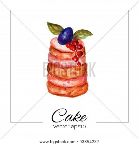 Hand drawn cake with watercolor texture.
