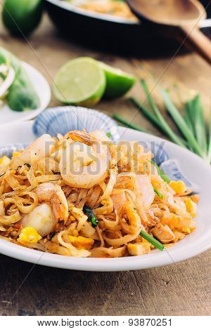 Padthai Thai noodle style on wooden background