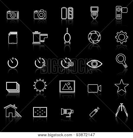 Camera Line Icons With Reflect On Black