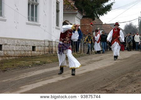 People In Traditional Costumes Celebrating The Winter Carnival