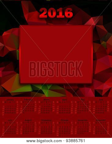 Illustration Calendar For 2016 In The Style Of Geometric Polygonal Pattern
