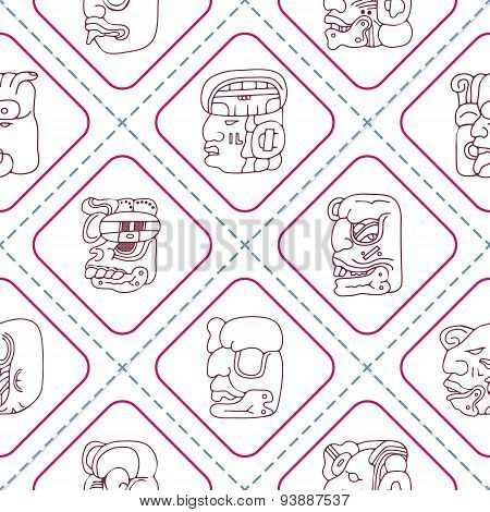 Seamless background with Maya head numerals glyphs