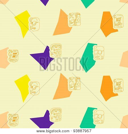Seamless background with Maya head numerals glyphs