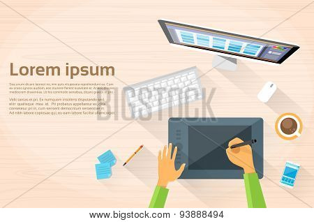 Graphic Designer Hands Workplace Desk Computer Desktop Workstation