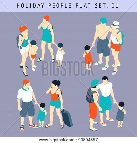 Tourist People 3D Flat Isometric Set
