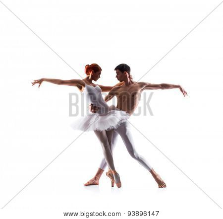 Couple of ballet dancers isolated on white
