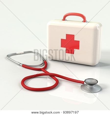 First aid kit with stethoscope