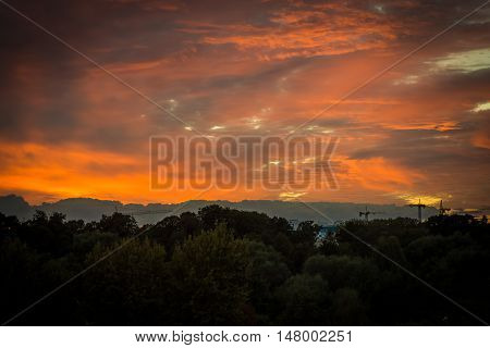Beautiful sunset over the city, autumn 2016