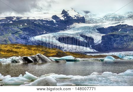 View of Fjallsarlon Glacier Lagoon in South Iceland