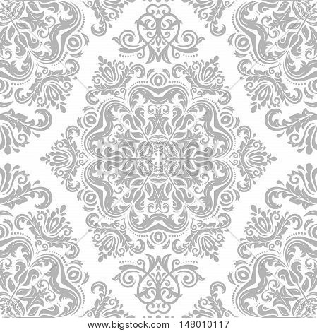 Damask vector classic slver pattern. Seamless abstract background with repeating elements