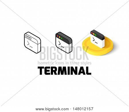 Terminal icon, vector symbol in flat, outline and isometric style