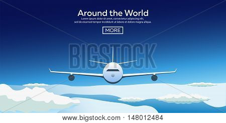 Flat Vector Web Banners On The Theme Of Travel By Airplane, Vacation, Adventure. Flight In The Strat